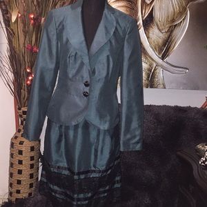 Teal green /black suit